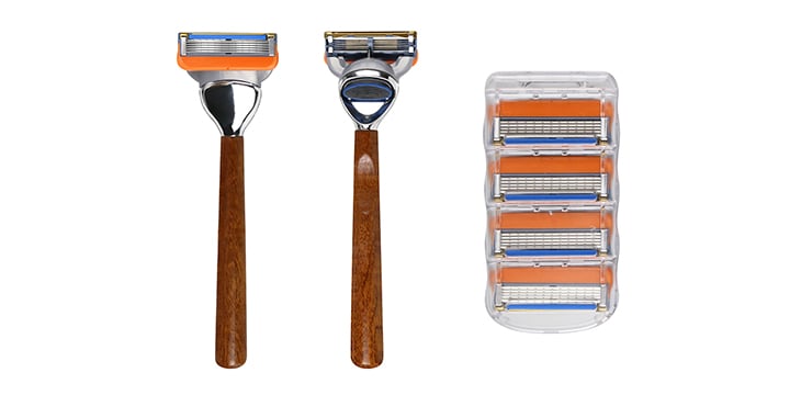 Refillable Shaving Razor With Wooden Handle